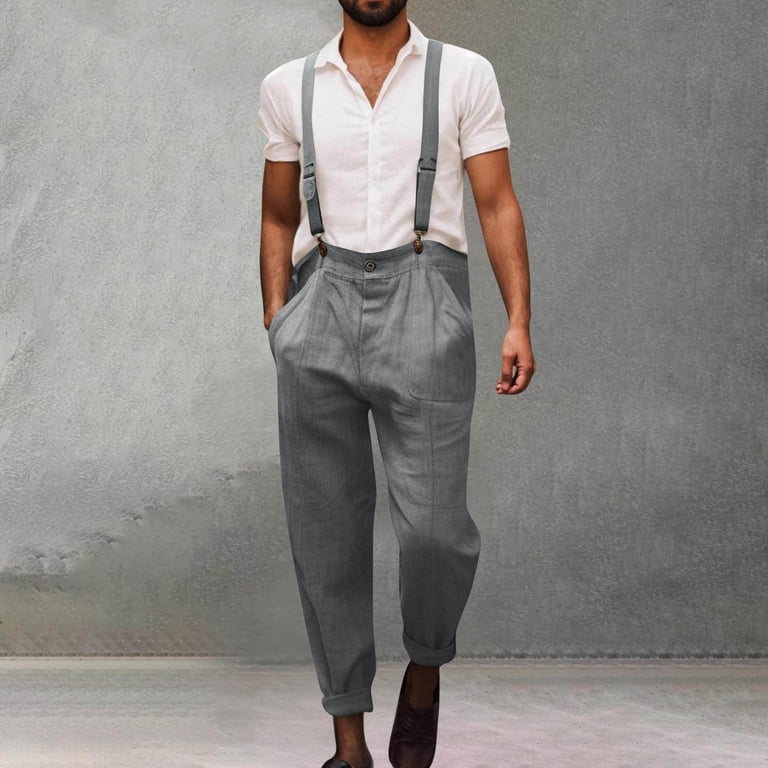 Jinhomg Overalls For Men Fashion Casual Linen Jumpsuit Casual