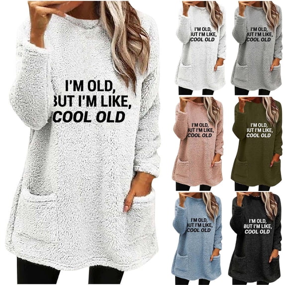 Jinhomg Oversized Fleece Pullover for Women Plus Size Thermal Cozy Long Sleeve Sweatshirts Trendy Letter Print Loungewear Tunic Tops with Pockets Army Green XL