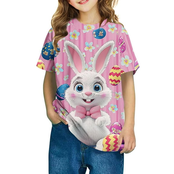 Jinhomg Oversized Shirts for Kids Super Cute Easter Bunny Rabbit Graphic Tees Casual Loose Short Sleeve Round Neck Holiday Tops Multicolor 4 Years