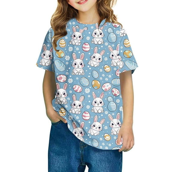 Jinhomg Oversized Shirts for Kids Super Cute Easter Bunny Rabbit Graphic Tees Casual Loose Short Sleeve Round Neck Holiday Tops Fall Saving Multicolor 13 Years