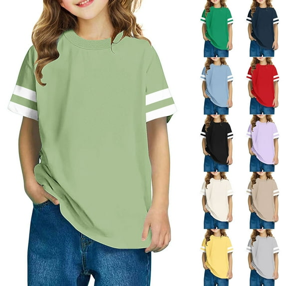 Jinhomg Oversized Tshirts for Kids Girls Cute Short Sleeve Striped Print Tees Casual Loose Crew Neck Summer Pullover Tops Daily Wear Mint Green 5 Years