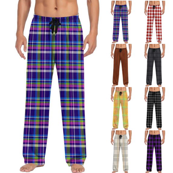 Jinhomg Pajama Pants Men's Plaid Cotton Sleep Lounge Pants Soft Elastic Waist Pajama Bottoms Big and Tall Plaid Lounge Pants with Pockets Orange,S