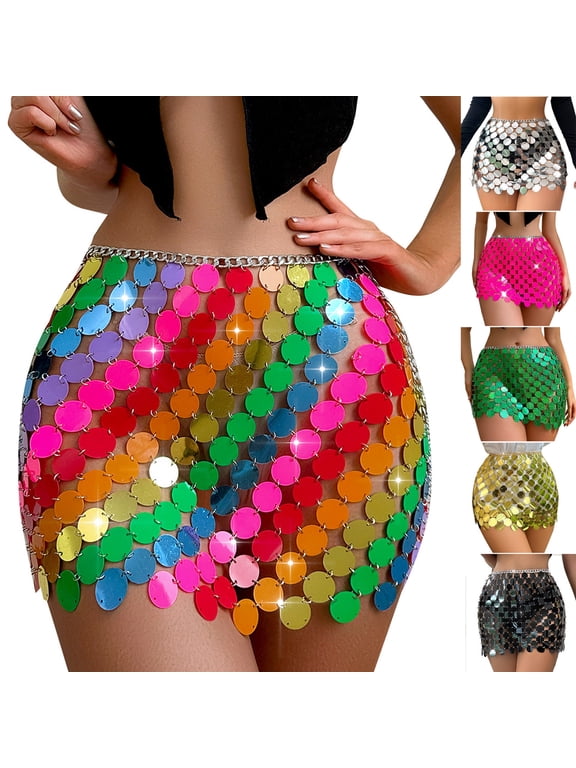 Party Skirt for Women Sparkly Rainbow Sequin Mini Skirts 2025 Trendy Sheer See Through Bodycon Skirt Shiny Club Night Out Skirts Green Free Size