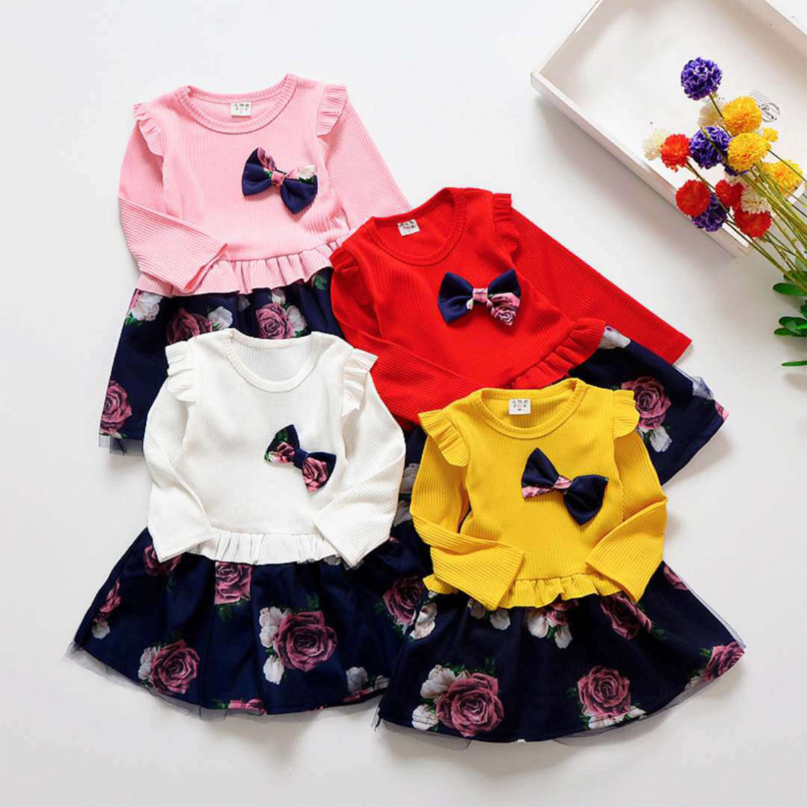 Summer Arrival Baby Girls Sleeveless Floral Pattern Color Patchwork Dress main image 0