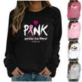 thumbnail image 1 of Jinhomg Pink Breast Cancer T Shirts for Women Inspirational Letter Print Cancer Awareness Tops Comfy Long Sleeve Drop Shoulder Pullovers Fall Casual Crew Neck Holiday Tees Spring Saving Sale Black XL, 1 of 5