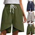 thumbnail image 1 of Jinhomg Plus Size Beach Shorts for Women Baggy Comfy Cotton Linen Summer Shorts Trendy Solid Knee Length Bermuda Shorts with Drawstring Prime Big Deal Days Scale Green XXXXL, 1 of 8