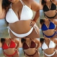 thumbnail image 1 of Jinhomg Plus Size Bikini Swimsuit for Women Basic Solid Color Halter String Triangle Bikini Tops with Tie Side Bottom 2 Piece Bathing Suit Sales Today Clearance Women Blue M, 1 of 6