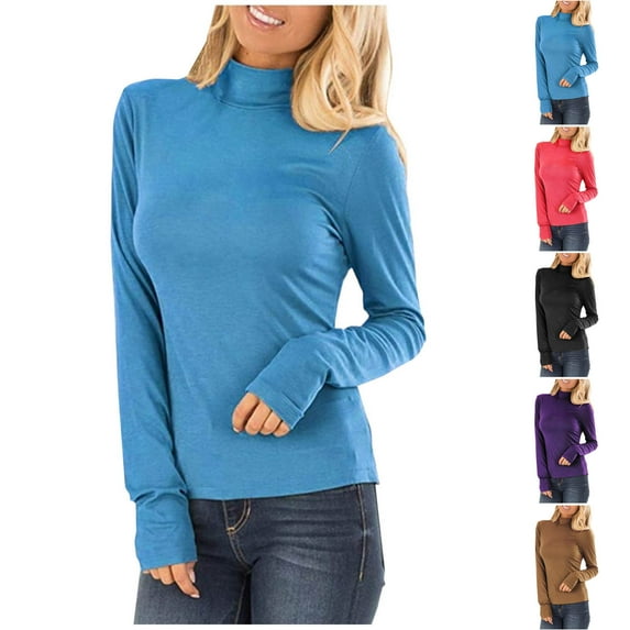 Jinhomg Plus Size Casual T-Shirt for Women Comfy Full Sleeve Mock Neck Pullover Dressy Casual Solid Tunic Tops Fall Lightweight Slim Fit Tee Shirts Red XL