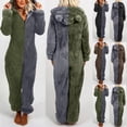 thumbnail image 1 of Jinhomg Plus Size Fleece Onesies for Women Trendy Block Color One Piece Bear ear Hooded Pajamas Fall Winter Soft Warm Fuzzy Sherpa Jumpsuit Black XXL, 1 of 8