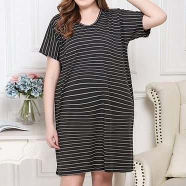 Jinhomg Plus Size Maternity Dresses for Women Loose Fit Comfy Striped Print Midi Dress Fall Comfy Shorts Sleeve Pregnancy Dresses Deals of The Day Black XXXL