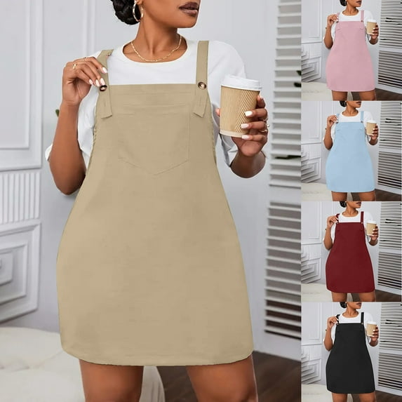 Jinhomg Plus Size Mini Dress for Women Casual Comfy Adjustable Straps Overall Dress Loose Fit Spring Summer Bib Rompers Jumpers Deal of The Day Clearance Black XXL