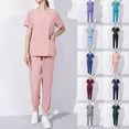 thumbnail image 1 of Jinhomg Plus Size Scrubs for Women Loose Fit Comfy Short Sleeve V-Neck Tunics Casual Straight Leg Jogger Pants 5Xl Medical Nursing Uniform Wine XXXXL, 1 of 4