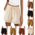 thumbnail image 1 of Jinhomg Plus Size Shorts for Womens Summer Casual Cotton Linen Shorts Drawstring Stretch Wasit Lace Shorts Loose Breathable Beach Short Trouser Yellow,L, 1 of 7