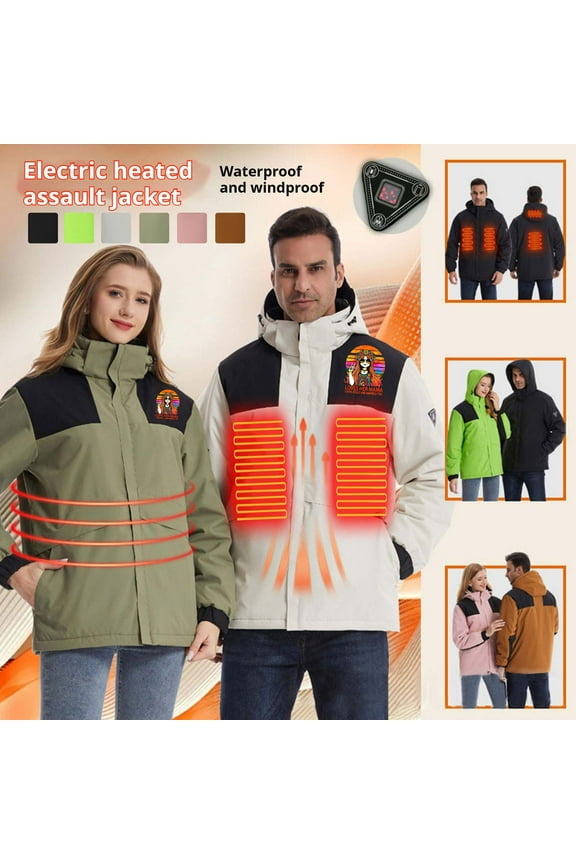 Plus Size Ski Jacket for Women Winter Warm 4 Heated Zones Heating Coat Unisex Comfy Smart Electric Heated Coats and Detachable Hood Without Battery Pink L