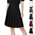 thumbnail image 1 of Jinhomg Plus Size Skirts for Women Casual Solid Pleated Midi Skirt Comfort Elastic Waist School Uniform Skirts Flowy Tennis Skater Skirts Black XS, 1 of 10