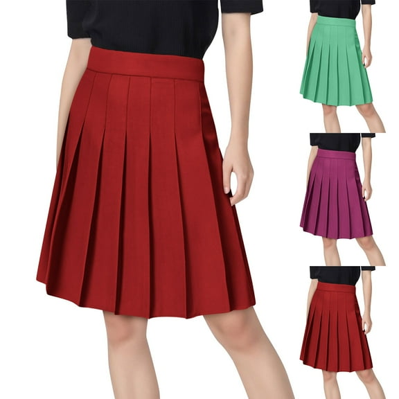 Jinhomg Plus Size Skirts for Women Casual Solid Pleated Midi Skirt Comfort Elastic Waist School Uniform Skirts Flowy Tennis Skater Skirts Hot Pink XL