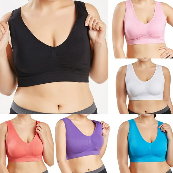 Jinhomg Plus Size Soft Bras for Women Comfy Full Coverage Seamless Sport Bras Medium Impact Push Up Everyday Bras Wireless Bras Sales Today Clearance Black M