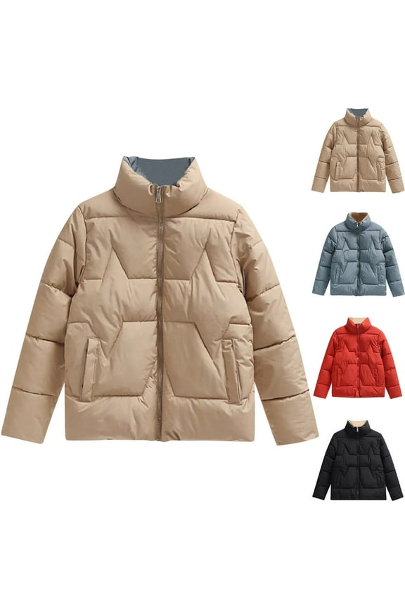 Plus Size Women Quilted Coat Fall Winter Comfy Full-Zip Stand Collar Puffer Jacket Thermal Long Sleeve Padded Coats with Pockets Black M