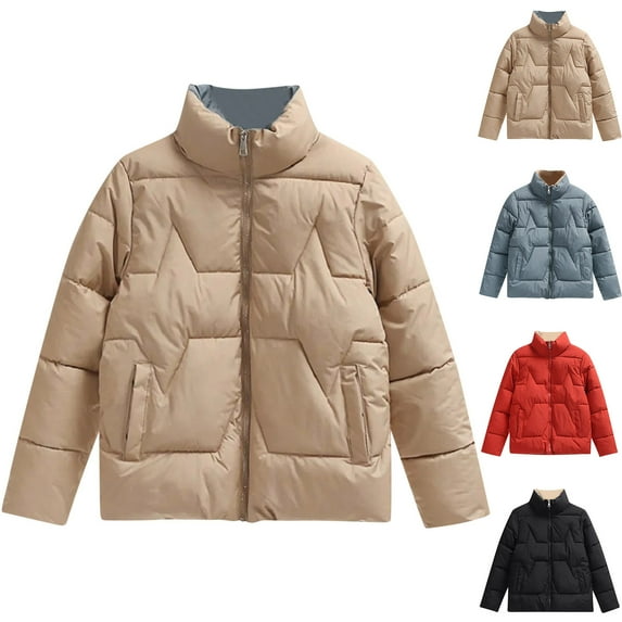 Jinhomg Plus Size Women Quilted Coat Fall Winter Comfy Full-Zip Stand Collar Puffer Jacket Thermal Long Sleeve Padded Coats with Pockets Summer Saving Light Blue XXXL
