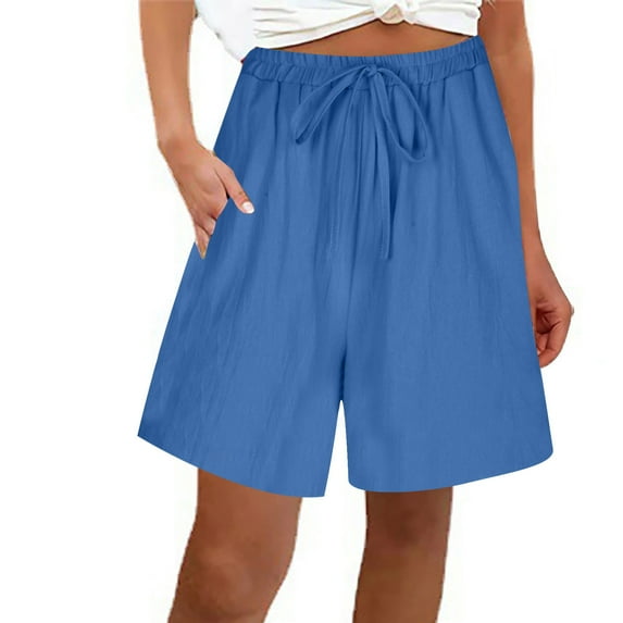 Jinhomg Plus Size Women's Lightweight Summer Shorts High Waist Elastic Drawstring Shorts Basic Solid Casual Daily Shorts with Pockets Prime Day Deals Today 2024 Blue XXXL