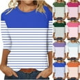thumbnail image 1 of Jinhomg Plus Size Womens 3/4 Sleeve Tops Trendy Striped Printed Round Neck Tees Fall Casual Loose Going Out Wear Seasonal Sale Hot Pink L, 1 of 4