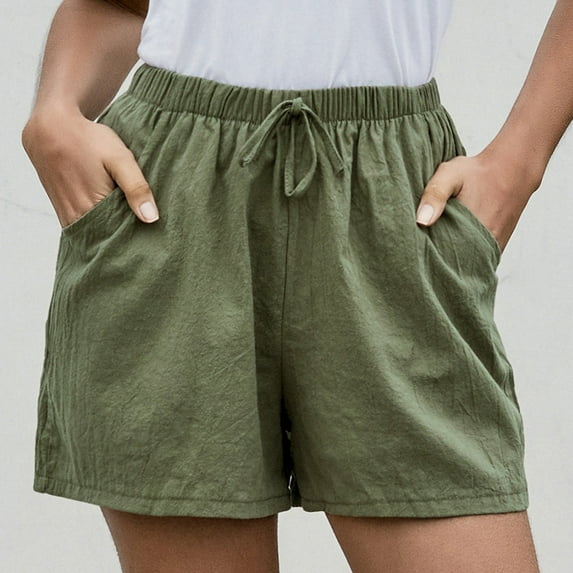 Jinhomg Plus Size Womens Cotton Linen Casual Shorts High Waist Drawstring Comfortable Shorts 2024 Solid Color Summer Shorts with Pockets Fall Saving Prime Today Green L