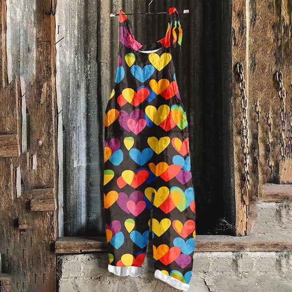 Jinhomg Plus Size Womens Jumpsuit 2025 Funny Cute Valentines Heart Graphic Onesies Lightweight Comfy Spaghetti Strap Wide Leg Rompers Prime 90 off Clearance Sale Multicolor XXL