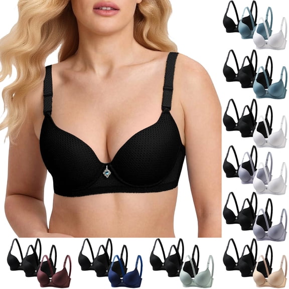 Jinhomg Push Up Bras for Women 3PCS Set Full Coverage Plunge Underwire T-Shirt Bra Comfort Soft Padded Bras Everyday Underwear Multicolor L