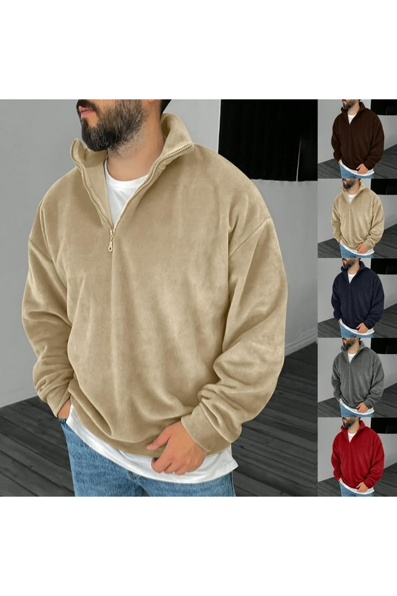 Quarter Zip Pullover for Men Soft Comfy Fleece Long Sleeve Sweatshirts Casual Loose Stand Collared Spring Tops Daily Wear Black XXL