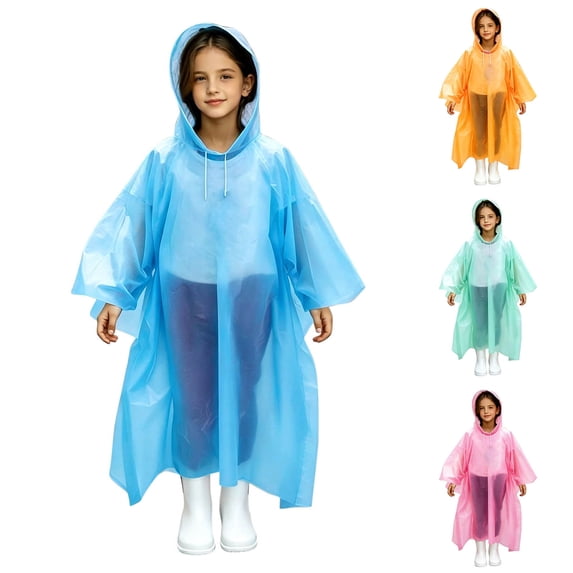 Jinhomg Raincoats for Kids Reusable Rain Ponchos Hooded Waterproof Windbreaker Lightweight Outdoor Rain Gear for Boys and Girls 3-14 Years
