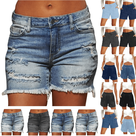 Jinhomg Ripped Denim Shorts Women Distressed Low Rise Retro jeans Shorts Trendy Casual Frayed Hem Jean Shorts with Pockets Navy,S
