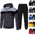 thumbnail image 1 of Jinhomg Running Outfits Men 2 Piece Casual Color Block Tracksuits Fall Winter Comfy Long Sleeve Full Zip Hoodies with Drawstring Waist Joggers 90% off Clearance Sale Black XXXL, 1 of 1