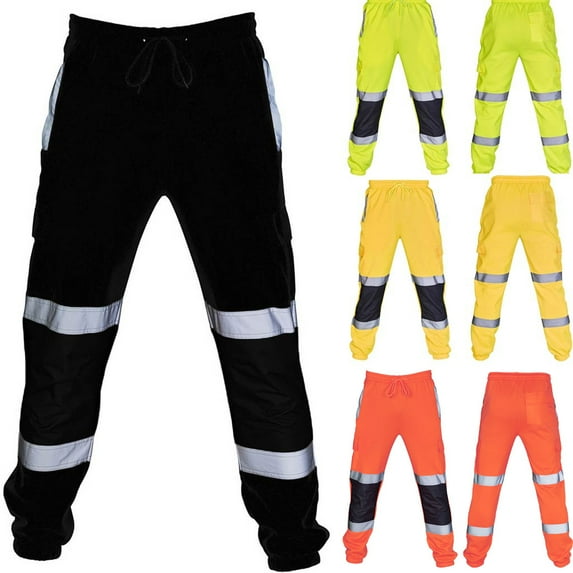 Jinhomg Safety Rain Pants Mens Reflective High Visibility Waterproof Outdoor Work Trouser Casual Overalls Safety Cargo Pants Yellow,L