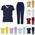 thumbnail image 1 of Jinhomg Scrubs Medical Uniform, 2 Piece Women Working Uniform Casual Color Short Sleeve V-Neck Scrubs Top with Elastic Waist Tapered Leg Pants Sales Today Navy S, 1 of 9