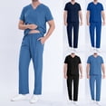 thumbnail image 1 of Jinhomg Scrubs for Men and Women Stretchy Comfy Short Sleeve V-Neck Nursing Tops with Elastic Waist Joggers 2 Piece Casual Everyday Working Uniforms Sales Today Clearance Blue M, 1 of 8