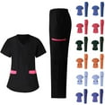 thumbnail image 1 of Jinhomg Scrubs Set for Women Casual Loose V-Neck Top & Straight Leg Pants with Pockets Lightweight Comfy Quick Dry Nurse Working Uniform Black L, 1 of 8