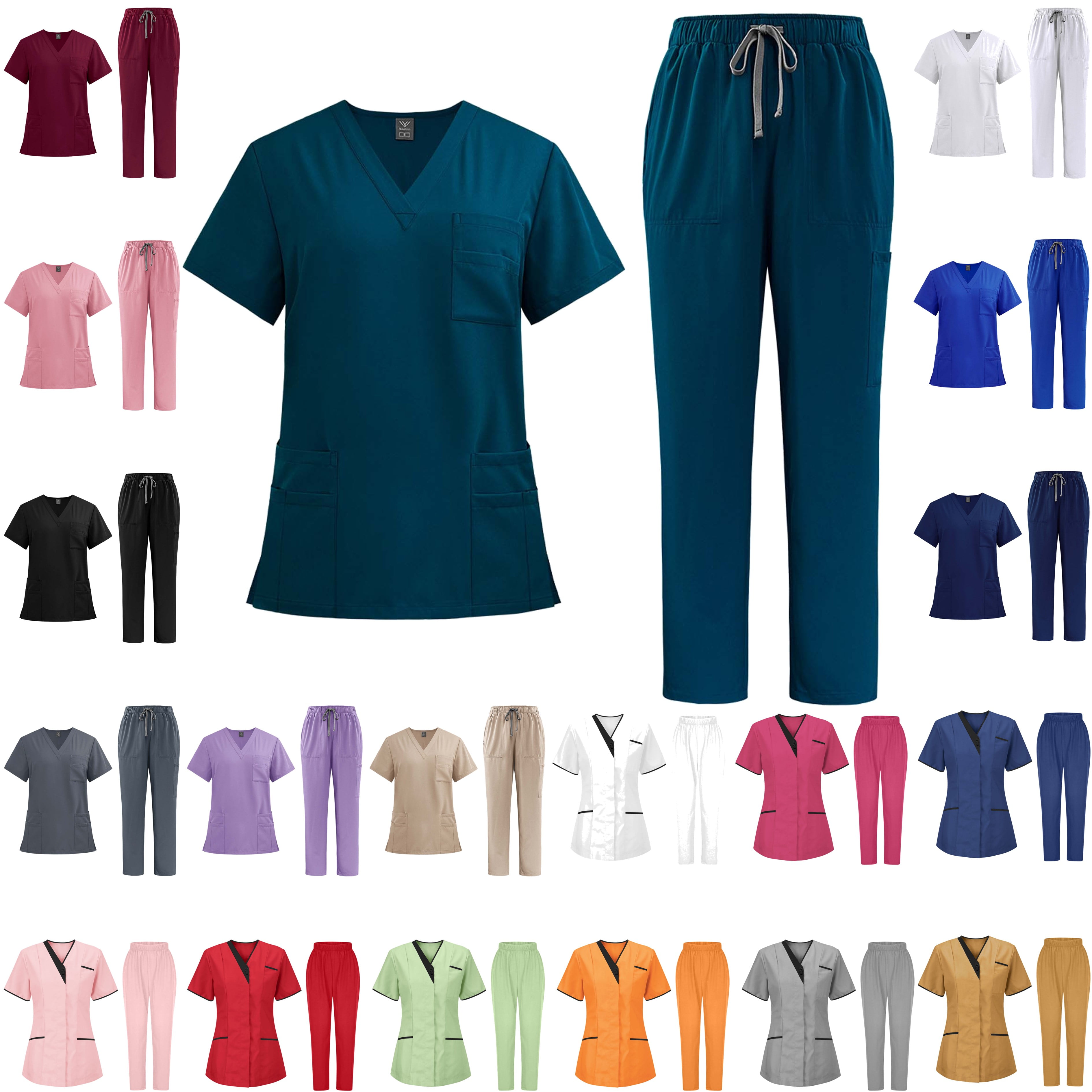 Jinhomg Scrubs Sets for Women 2 Piece Nurse Working Uniforms Casual ...