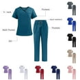 thumbnail image 1 of Jinhomg Scrubs Sets for Women Men Solid Color V-Neck Short Sleeve Work Tee And Long Pants Nurse Uniform with Pockets Pink,M, 1 of 7