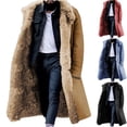 thumbnail image 1 of Jinhomg Sherpa Lined Long Jacket Men Faux Leather Shearling Jacket Fur Collar Trench Coats Windproof Winter Fleece Coat with Pocket Red,M, 1 of 4