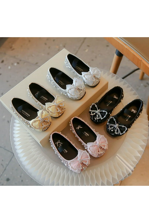 Shoes for Little Girls Wedding Flats Glitter Sparkly Rhinestone Dress Shoes Low Heel Party Princess Flats Gold 3 Years