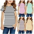 thumbnail image 1 of Jinhomg Short Sleeve Striped T-shirts for Kids, Toddler Boys Girls Casual Round Neck Tee Tops, Lightweight Comfy Summer Basic Tees Today's Brown 9-10 Years, 1 of 6