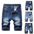 thumbnail image 1 of Jinhomg Shorts Jeans for Men 2025 Trendy Destroyed Ripped Denim Shorts Big and Tall Comfy Straight Leg Short Pants with Pockets Streetwear Sales Today Clearance Dark Blue XXL/34, 1 of 9