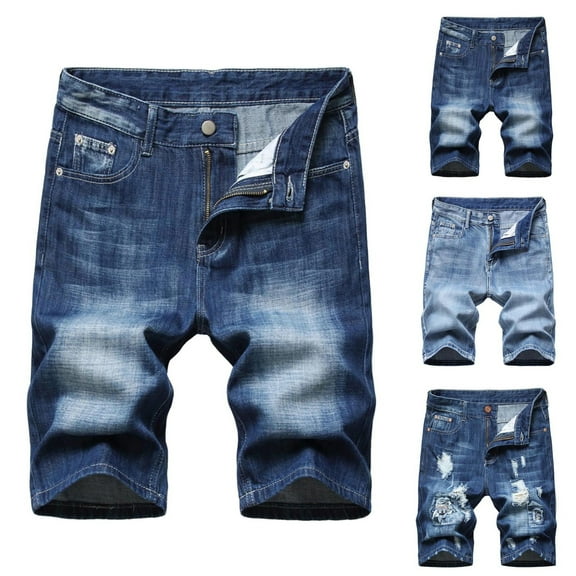Jinhomg Shorts Jeans for Men 2025 Trendy Destroyed Ripped Denim Shorts Big and Tall Comfy Straight Leg Short Pants with Pockets Streetwear Sales Today Clearance Women Blue XXXXL/38