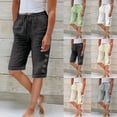 thumbnail image 1 of Jinhomg Shorts for Women 2025 Trendy Elastic Waist Knee Length Button Bermuda Shorts Casual Loose Linen Summer Shorts with Pockets Holiday Sales Beige XXL, 1 of 10