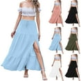 thumbnail image 1 of Jinhomg Side Split Long Skirts for Women Flowy Swing Tiered Maxi Skirt Plus Size Elastic Waist A-Line Pleated Skirts Casual Loose Vacation Boho Skirts Black L, 1 of 8