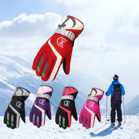 Jinhomg Skiing Gloves for Women Men Windproof Comfy Pu Leather Snow Gloves Unisex Thick Warm Full Finger Running Cycling Gloves Outdoor Accessories Red Free Size