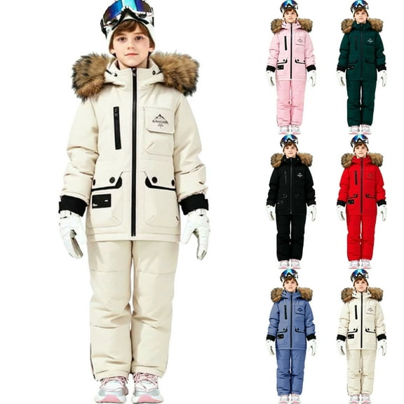 Jinhomg Snow Suits for Toddler Girls Boys Winter Clothes Kids Hooded Down Jacket & Ski Bib Pants Fashion Casual Warm Jumpsuit