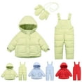 thumbnail image 1 of Jinhomg Snowsuit for Baby Boy Girl 3 Piece Thick Warm Ski Suit Winter Comfy Long Sleeve Hooded Jacket with Snowboard Overalls and String Mittens 90% off Clearance Sale Blue 2 Years, 1 of 9