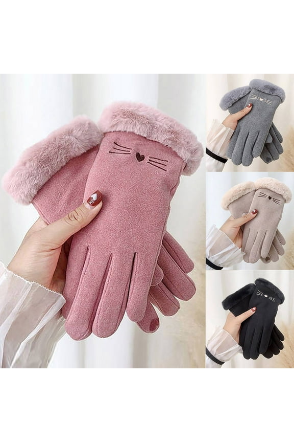 Soft Fleece Gloves for Women Winter Thick Warm Sherpa Lined Gloves Windproof Comfy Full Finger Outdoor Gloves Ladies Cold Weather Gifts Summer Saving Black Free Size