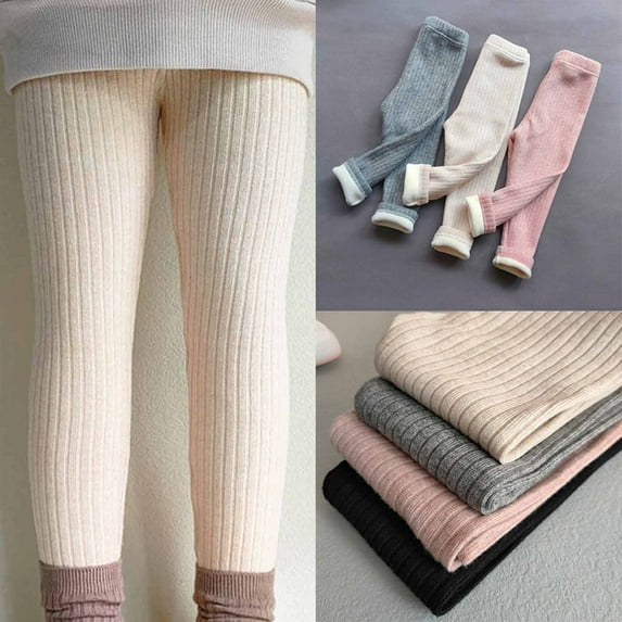Jinhomg Soft Fleece Leggings for Kids Casual Comfy Elastic High Wait Bottoms Toddler Girls Winter Warm Pants Spring Saving Beige 4-5 Years